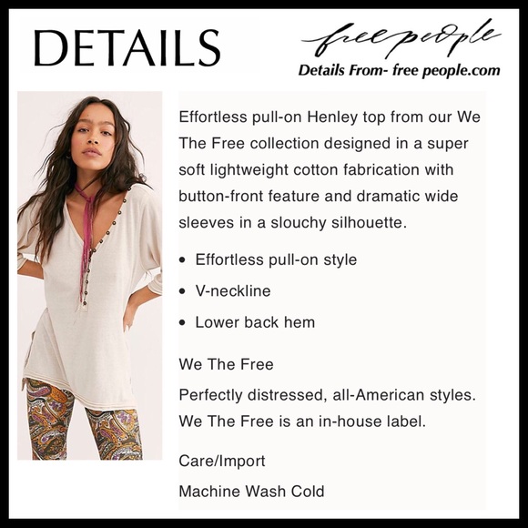 FREE PEOPLE BOHO TUNIC HENLEY TEE TOP A2C - Picture 14 of 16